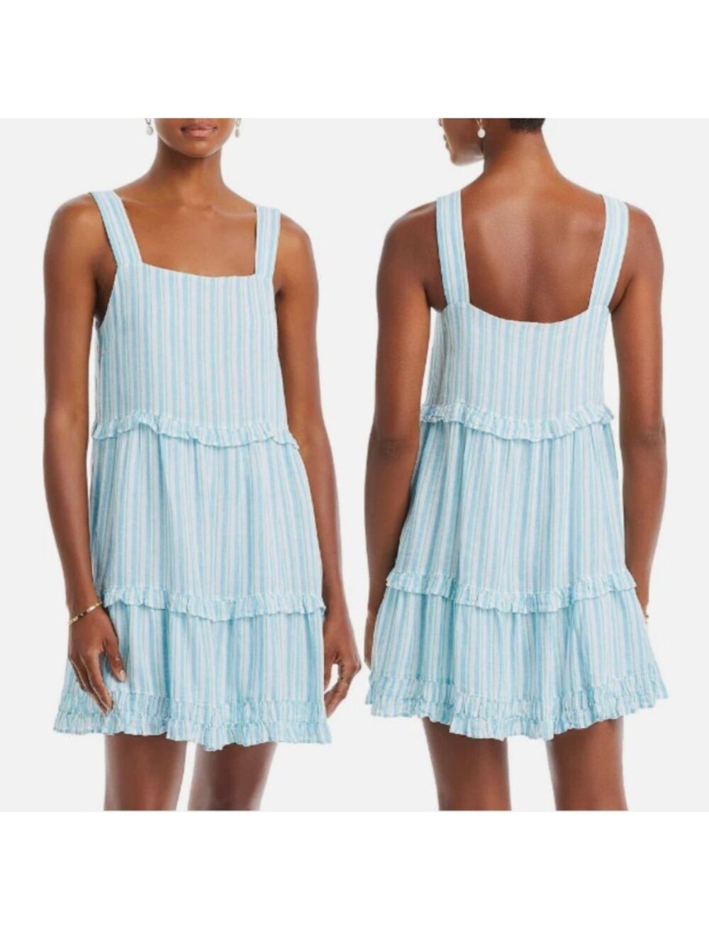 Rails Sandy Laguna Stripe Sleeveless Tiered Ruffled Mini Sundress Blue White S